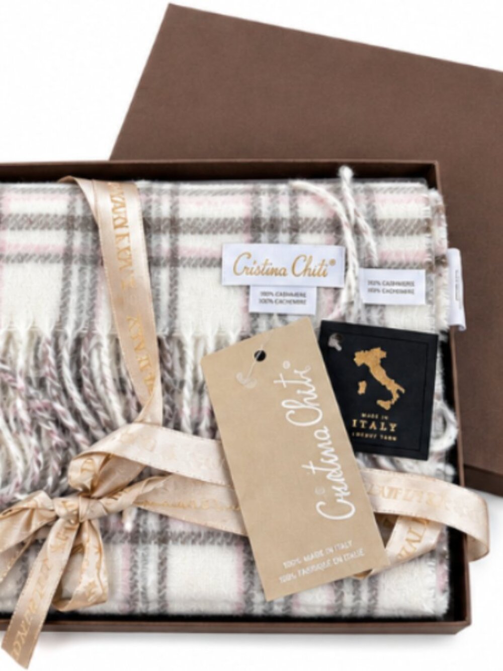 Cristina Chiti 100% Cashmere Plaid Scarf - Made in Italy